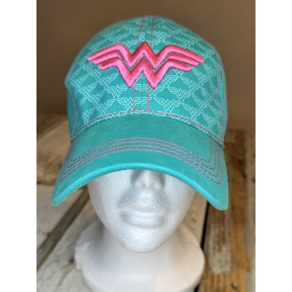 Wonder Woman Cap Hat Teal Blue Pink six flags Womens Adjustable